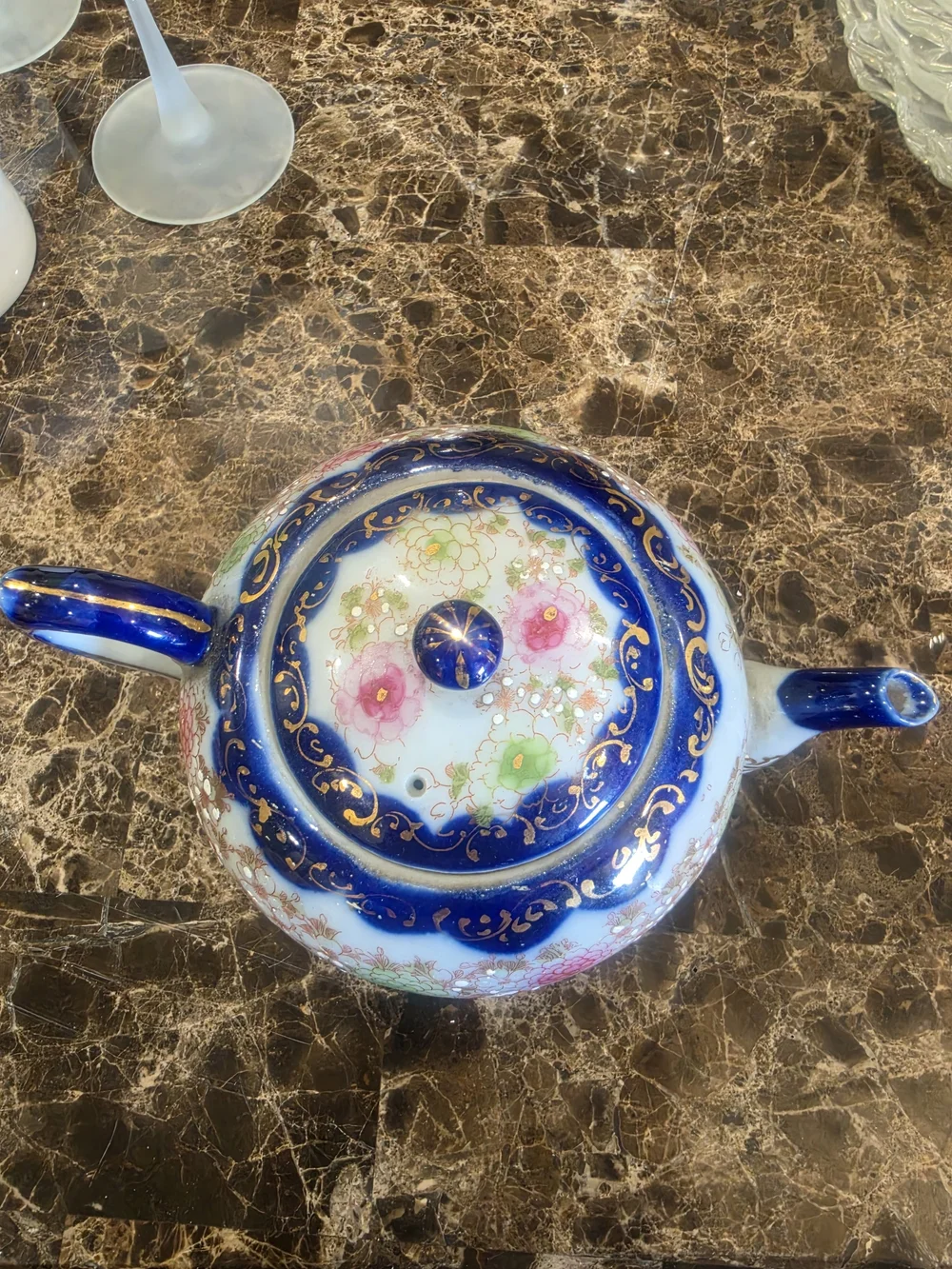 Source Unknown Blue and Multicolor Porcelain Decorative Teapot
